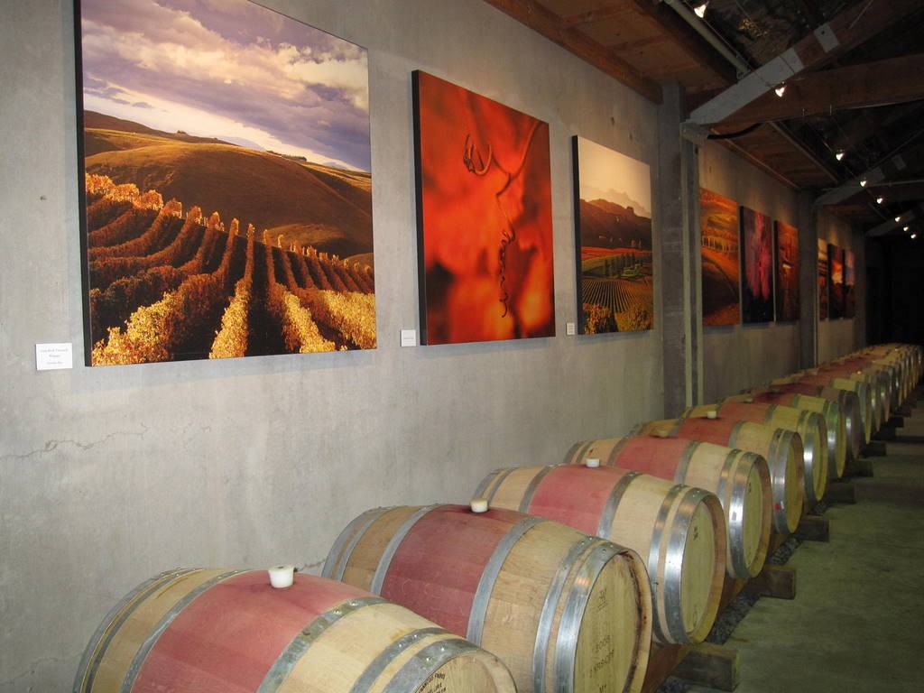 Art for sale in the barrel room.
